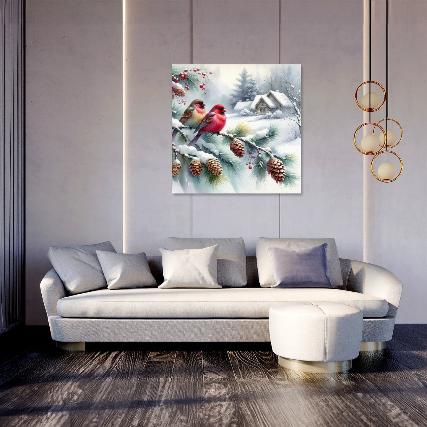 Winter Solitude: Birds' Reflection Canvas