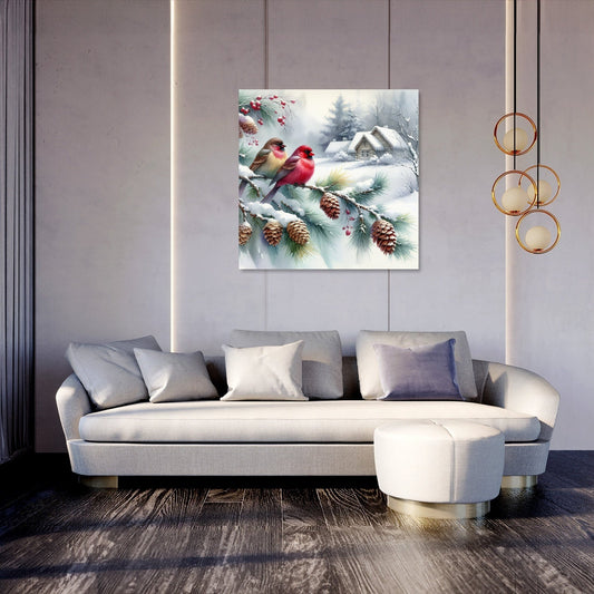 Winter Solitude: Birds' Reflection Canvas
