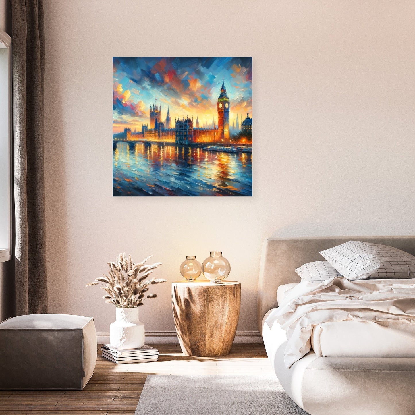 London Parliament Sunset Impression Canvas