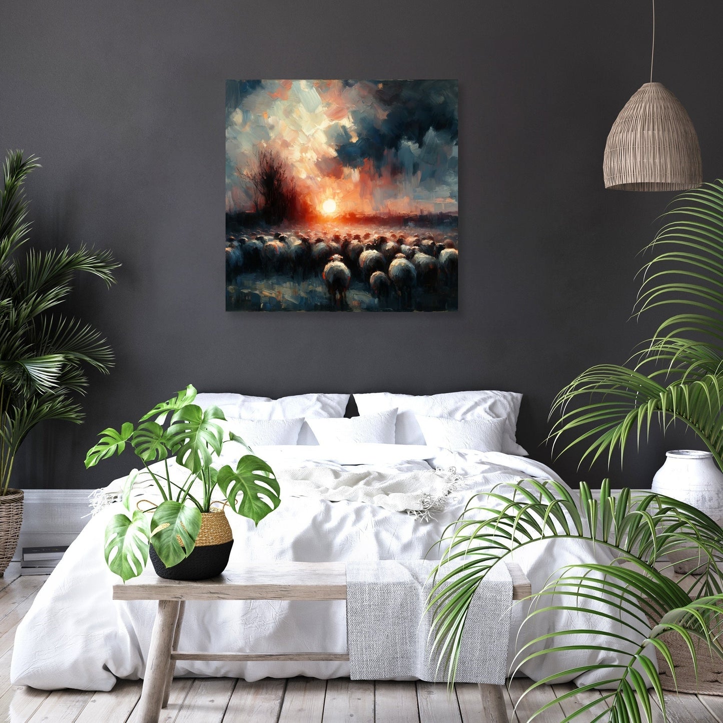 Dusk Silhouettes Sheep Canvas