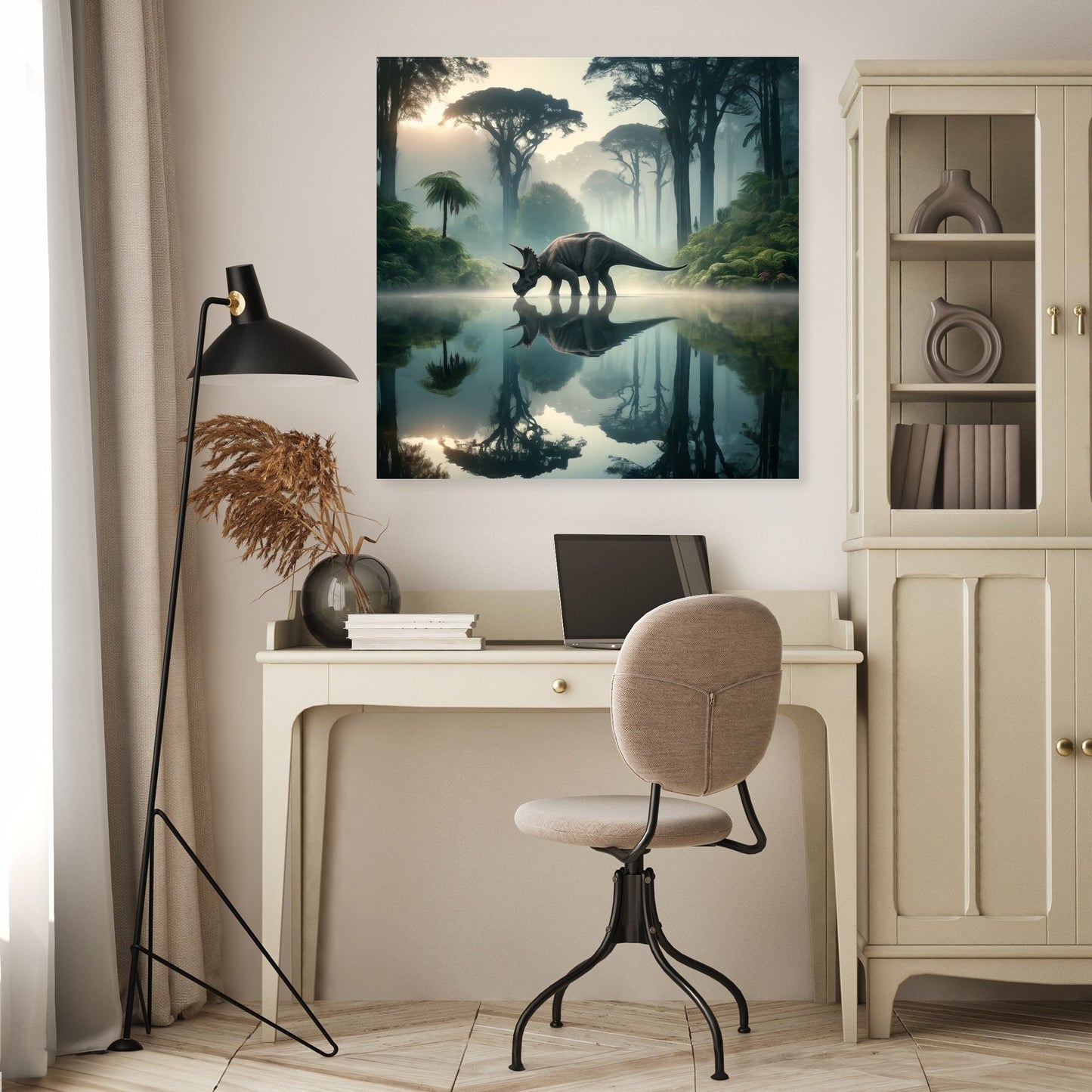 Lakeside Reflections Triceratops Canvas