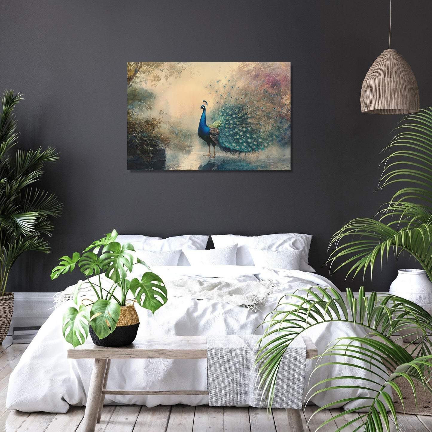 Peacock Tranquility Sunrise Canvas