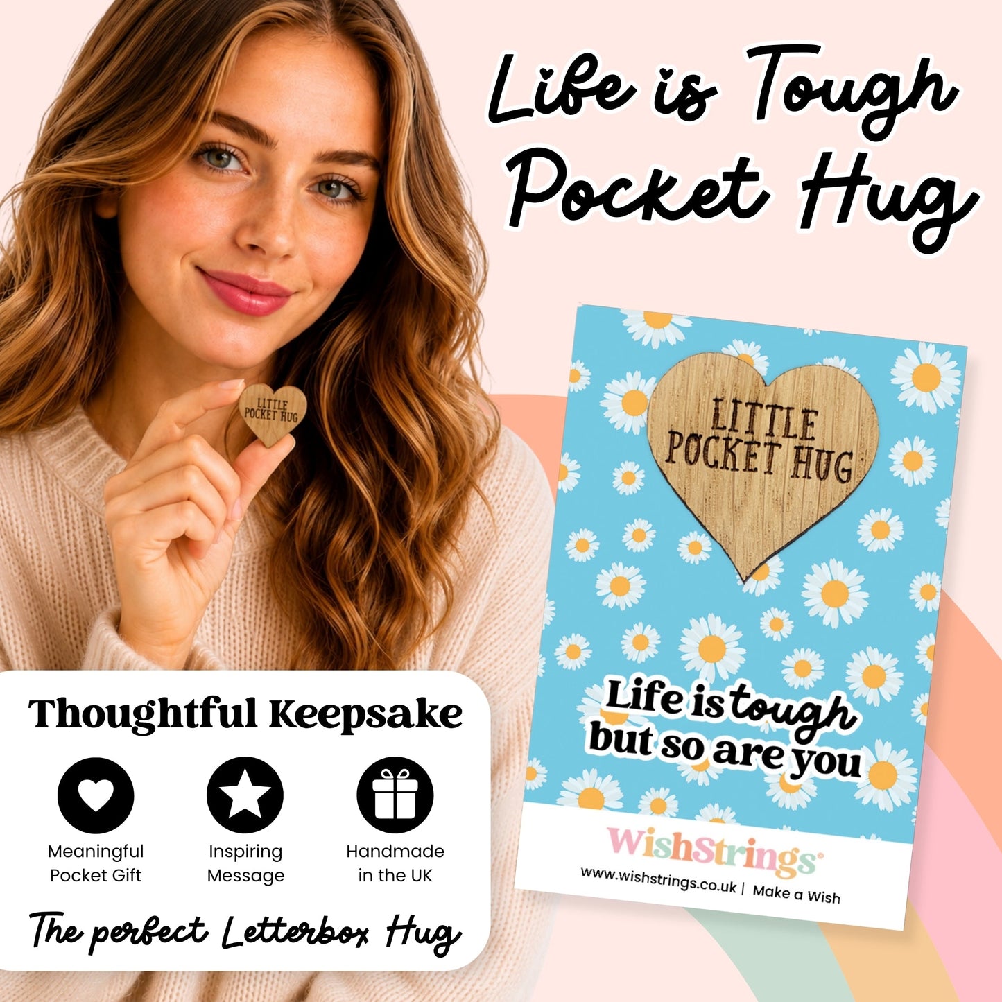 WishStrings Pocket Hug – Life Is Tough But So Are You | Encouragement Gift | Pocket-Sized Hug Token | Thinking of You | Mental Health & Positivity Keepsake