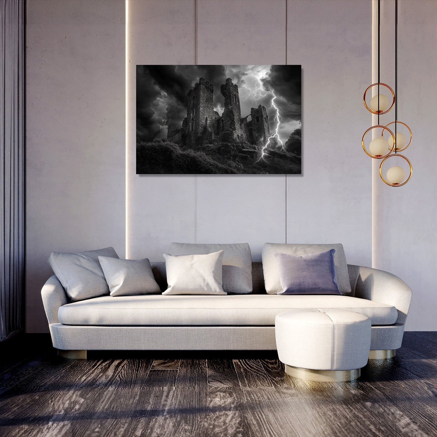 Lightning over Nostalgic Castle Canvas