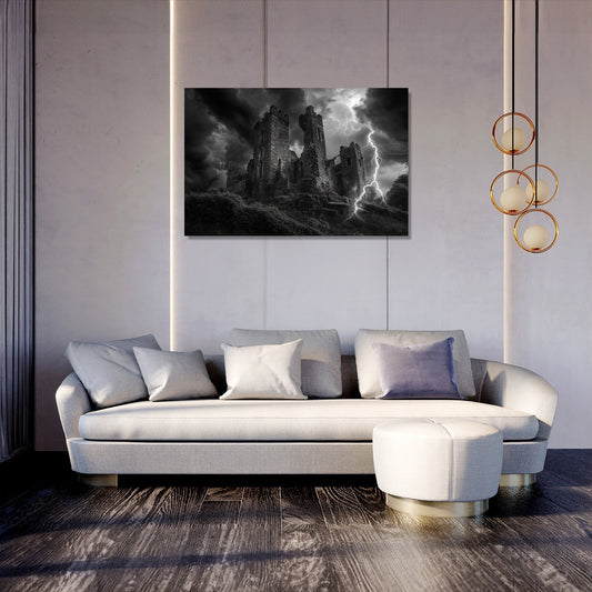 Lightning over Nostalgic Castle Canvas