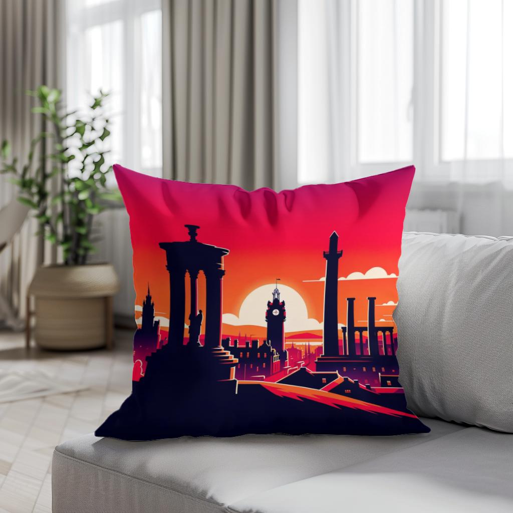 Edinburgh Calton Hill Sunset Silhouette Cotton Cushion