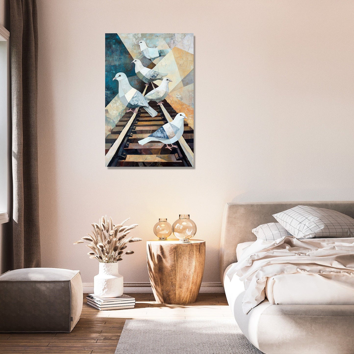 Geometric Doves Railway Canvas