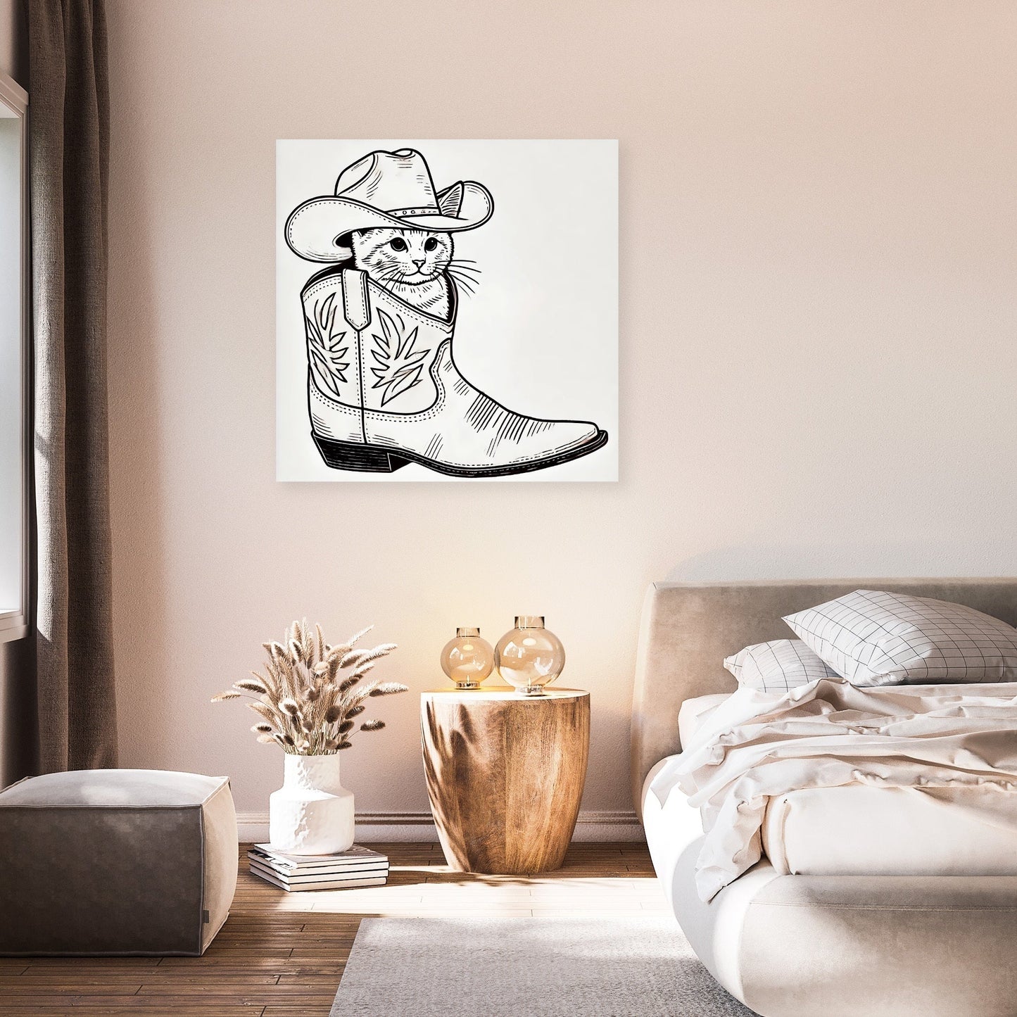 Whimsical Cat in Cowboy Boot Canvas