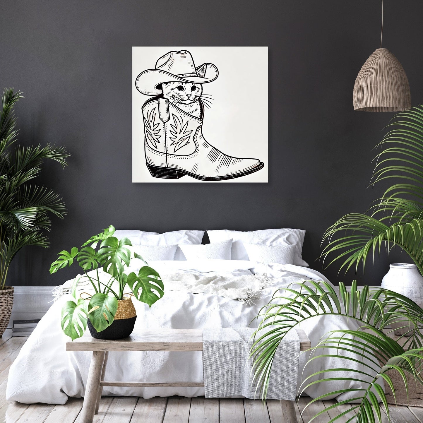 Whimsical Cat in Cowboy Boot Canvas