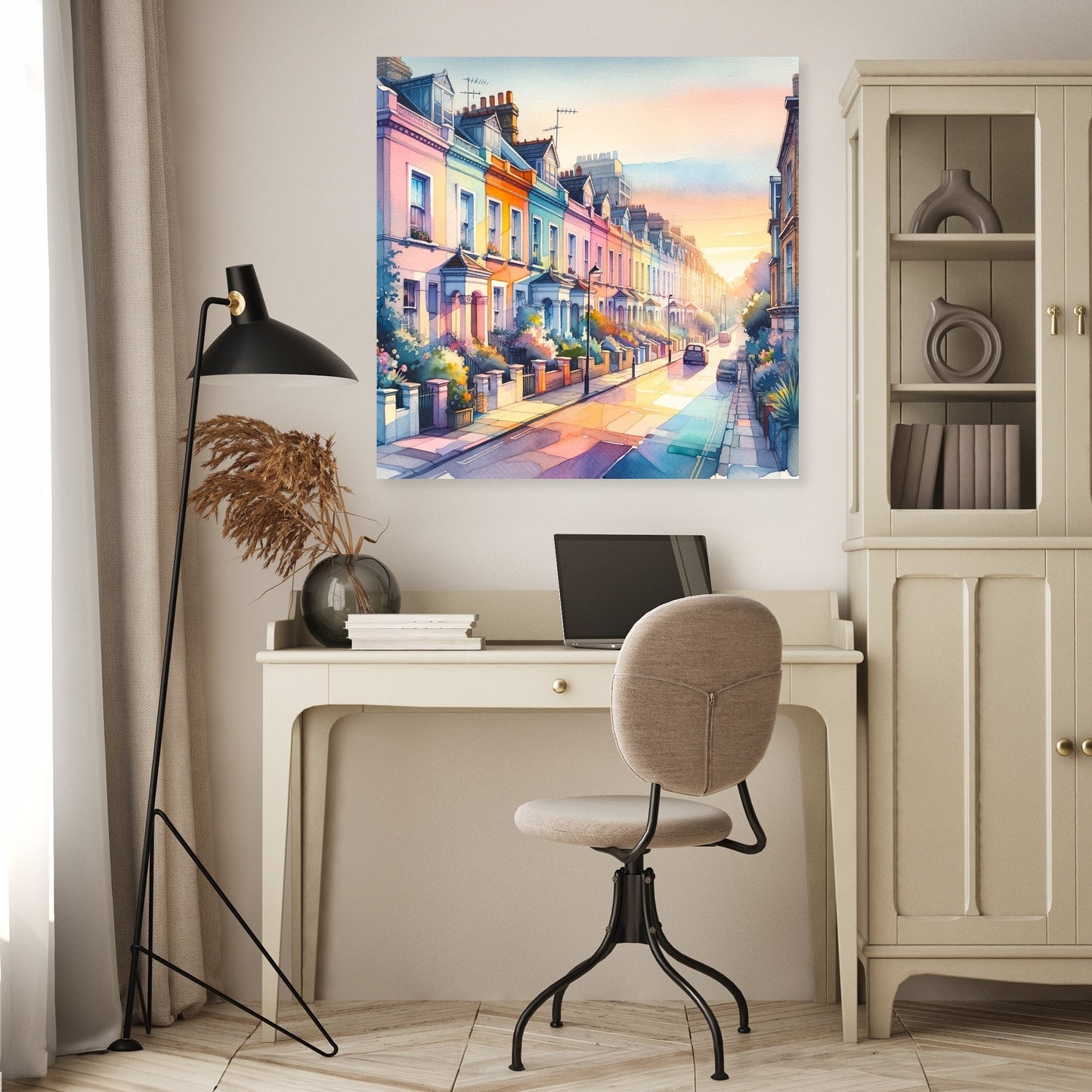 London Notting Hill Morning Watercolor Canvas