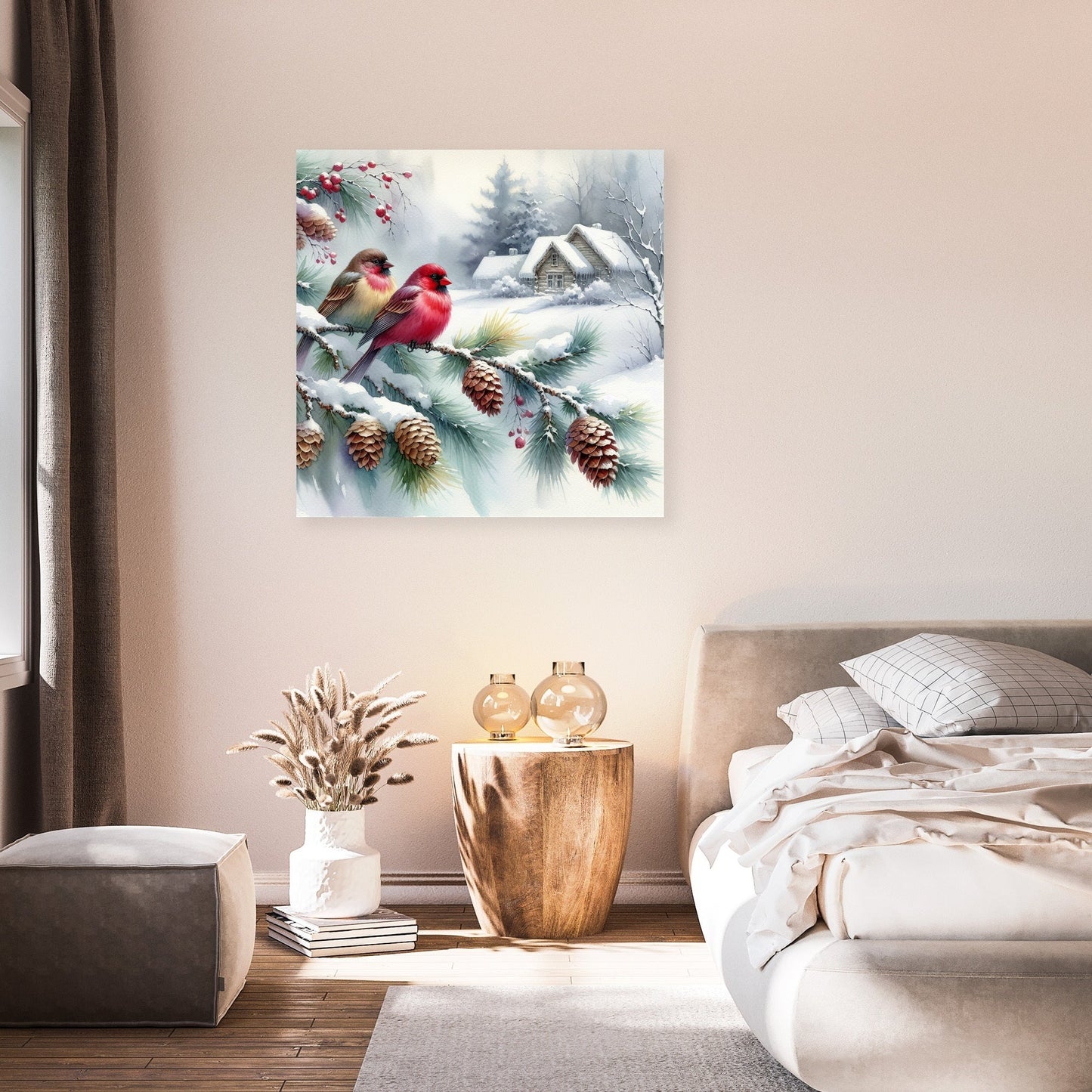 Winter Solitude: Birds' Reflection Canvas