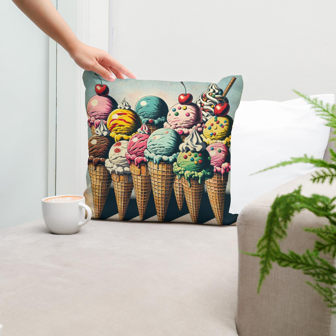 Vintage Pop Ice Cream Delight Cotton Cushion