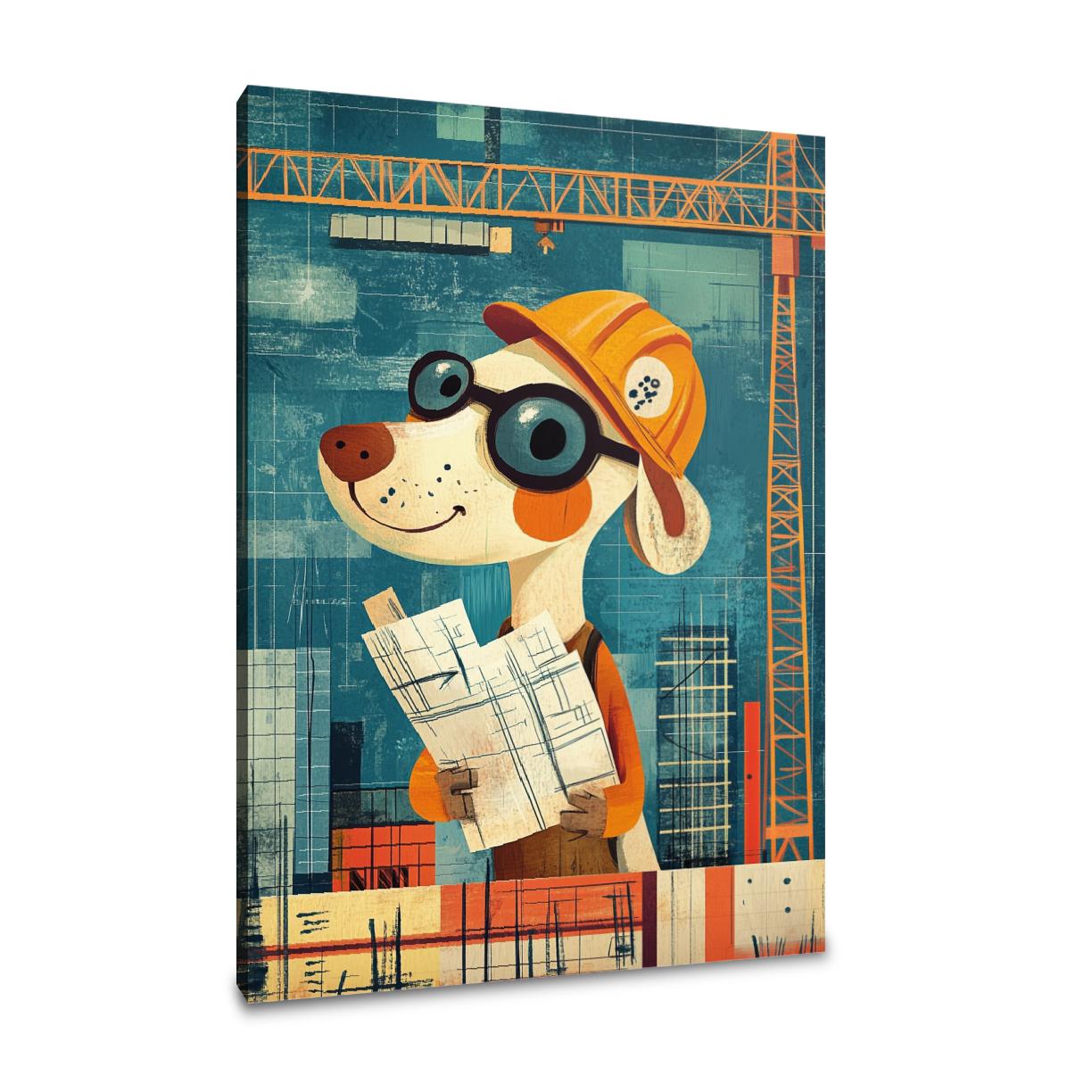 Worker Dog Construction Canvas