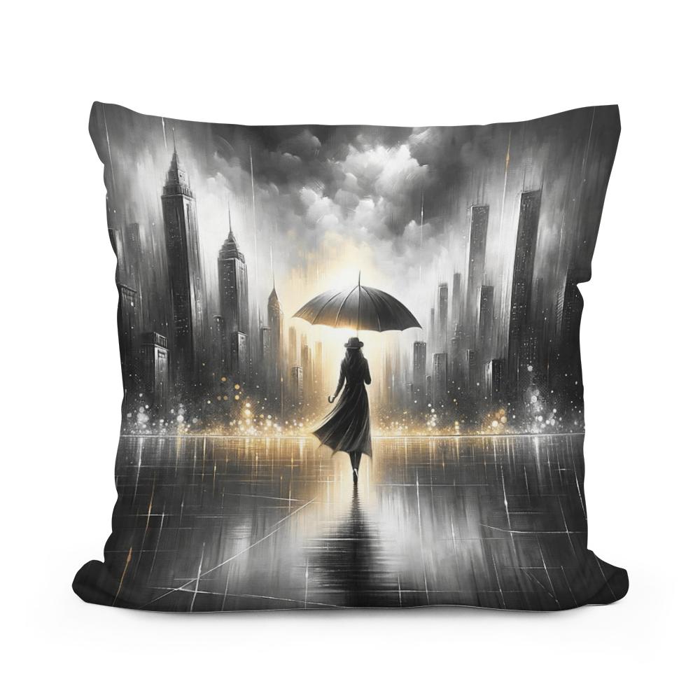 Umbrella in Urban Serenity Cotton Cushion