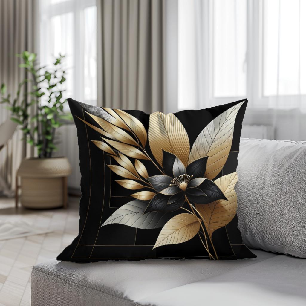 Golden Noir Floral Elegance Cotton Cushion