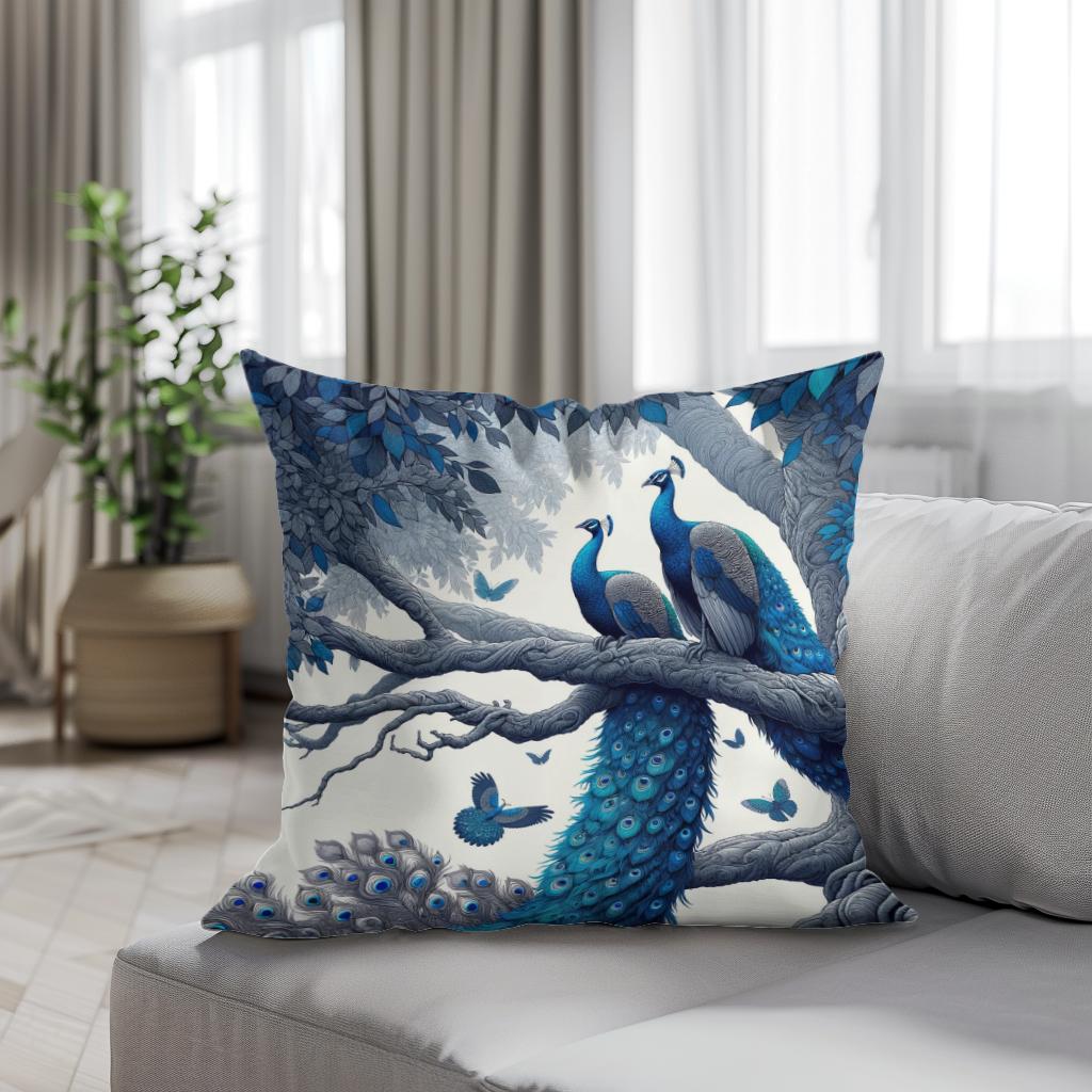 Blue Majesty Peacock Display Cotton Cushion