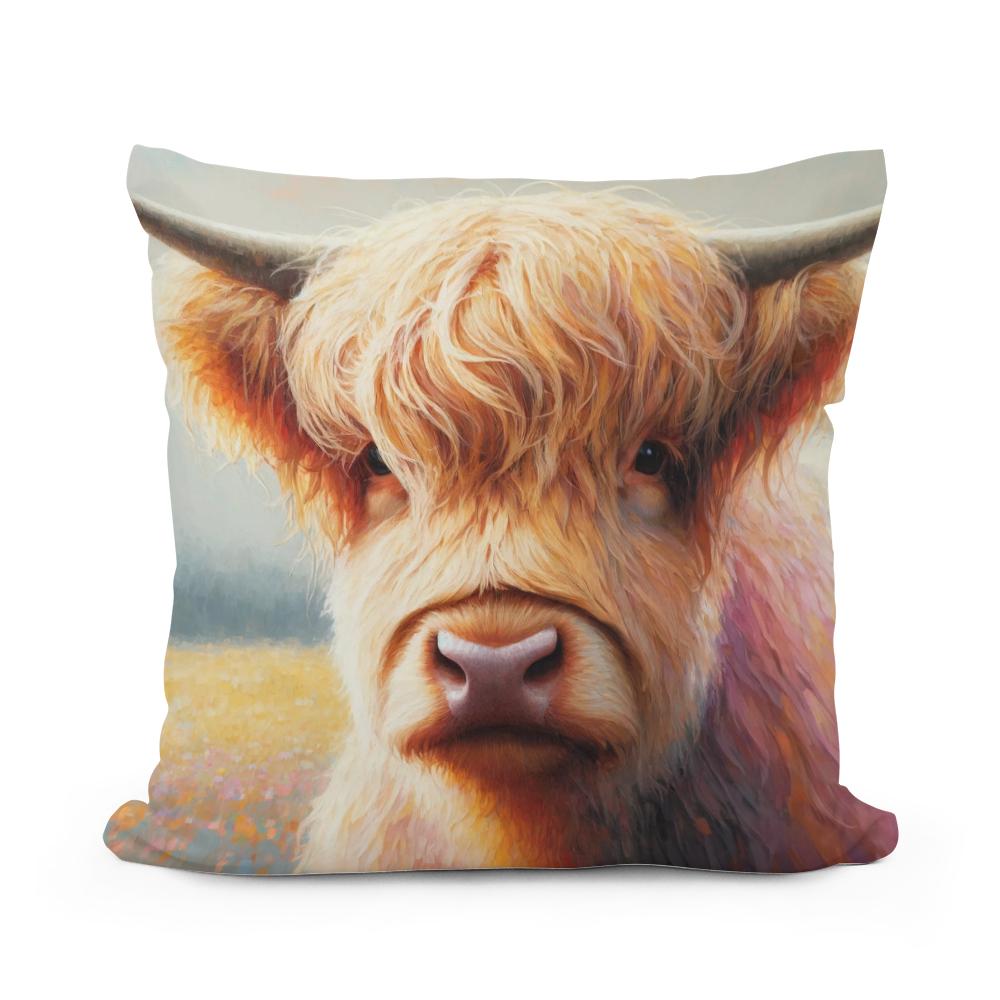 Gentle Highland Cow Gaze Cotton Cushion