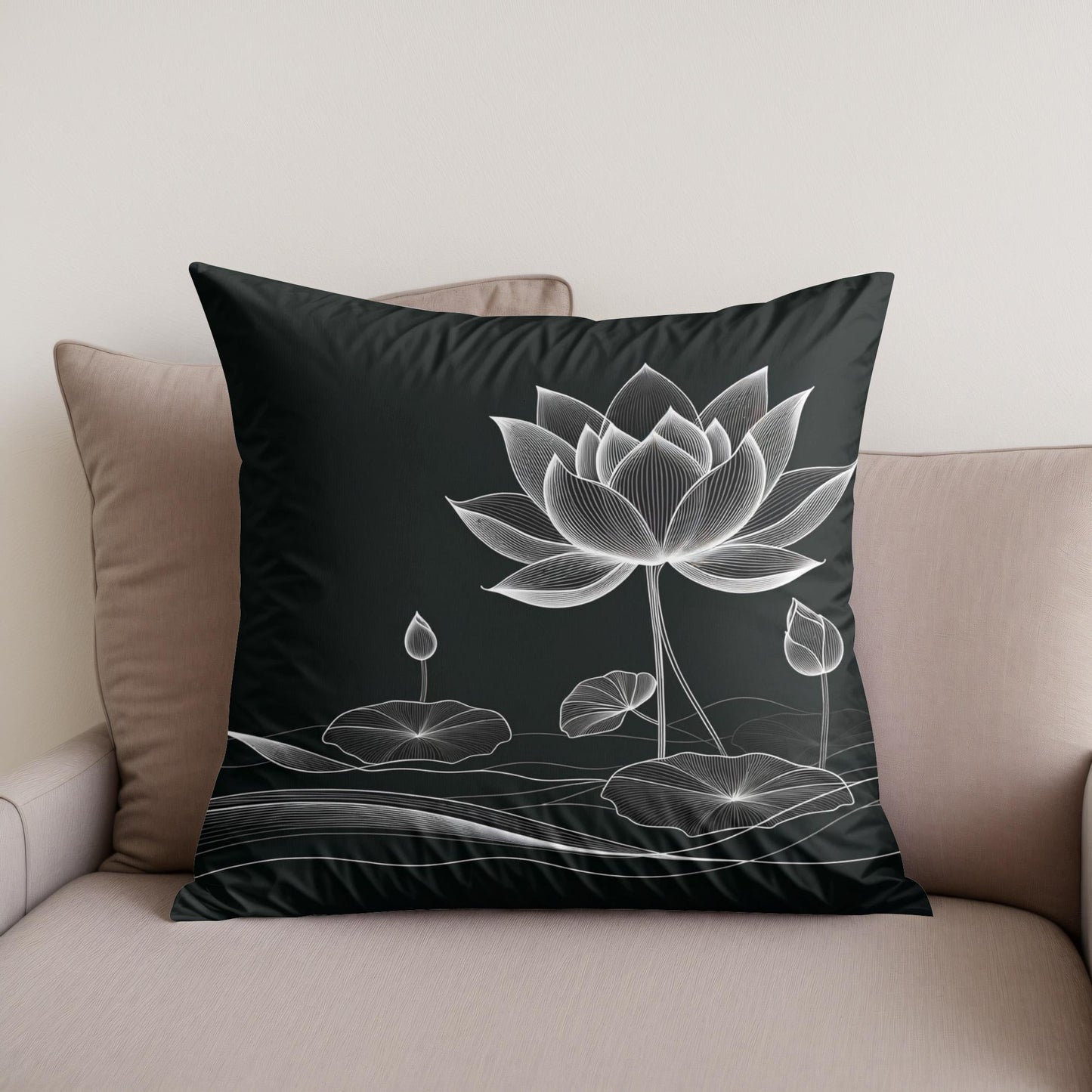 Lotus Noir Elegance Cotton Cushion