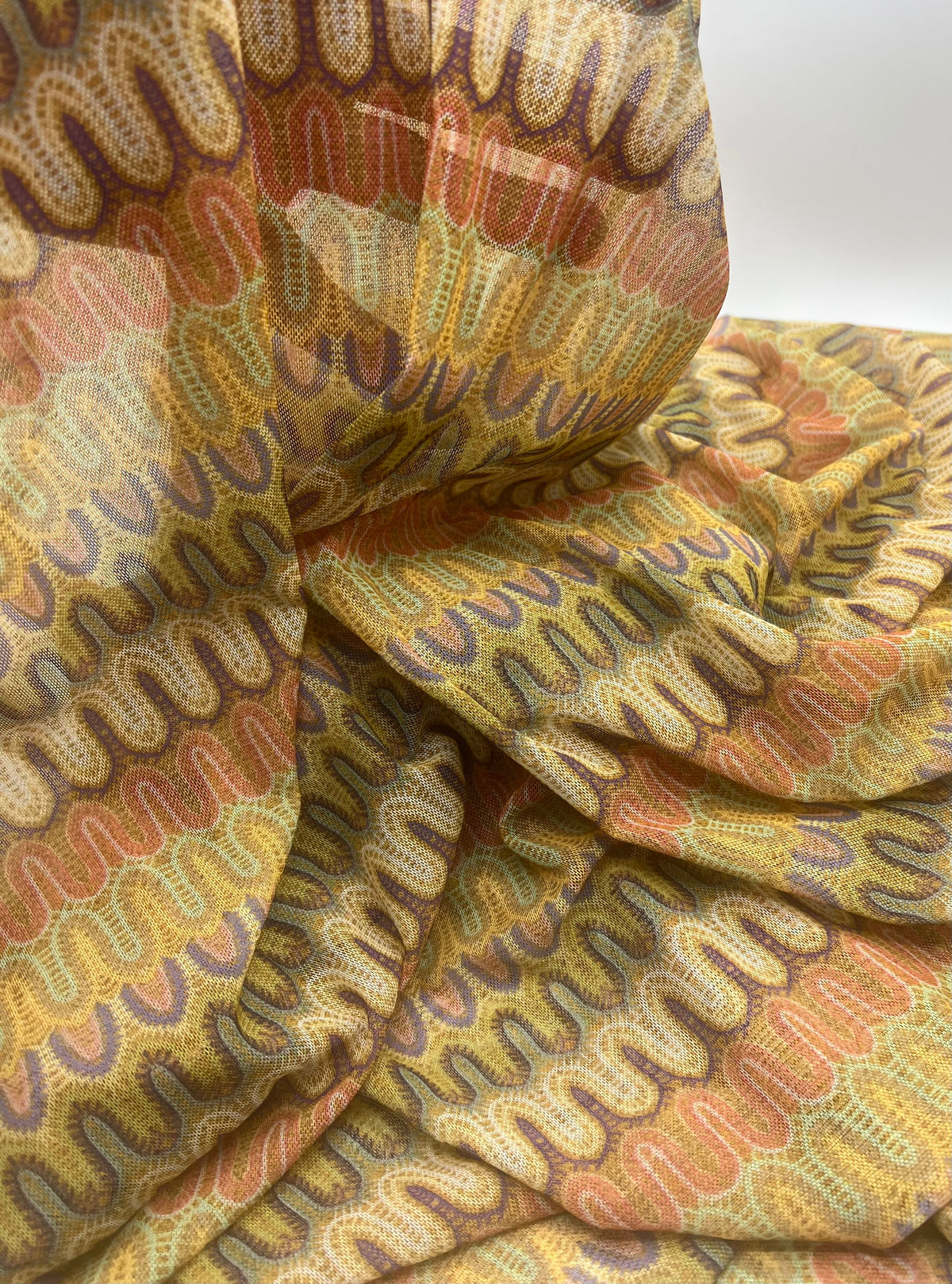 Multi Colour Wave Stripe Print Mesh Fabric Stretch