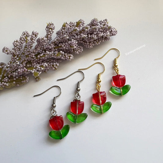 Cool silver or gold tulip flower dangle drop earrings