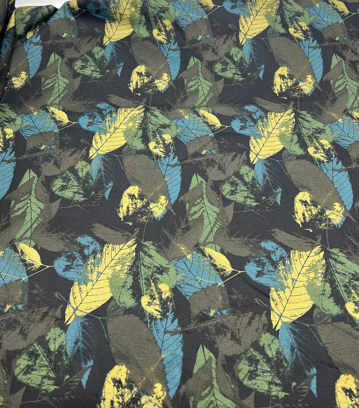 Black Leaves Linen Look Non Stretch Fabric