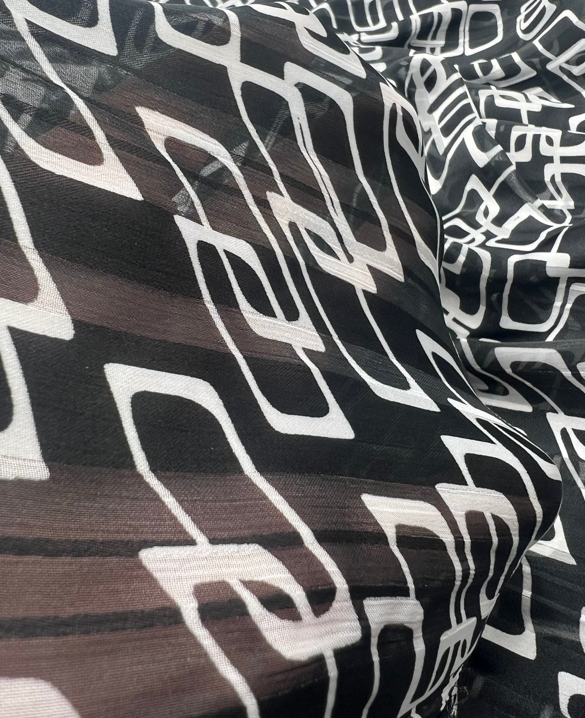 Black White Rectangles Printed Chiffon Dress Fabric