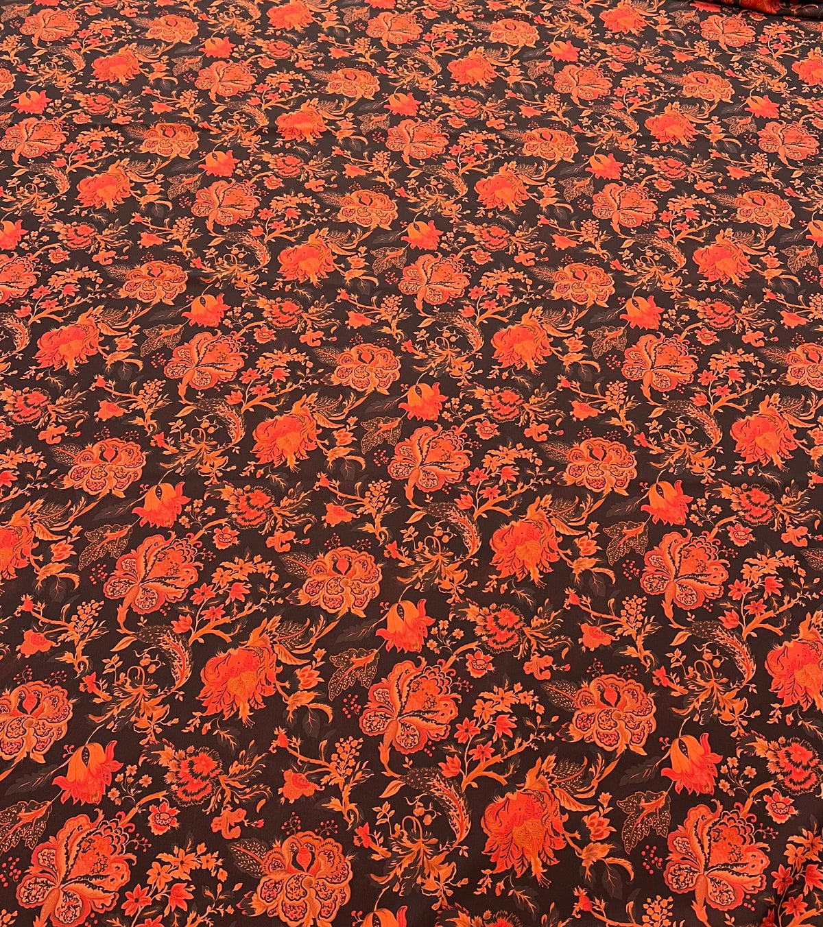 Black Red Floral Lightweight Crepe Fabric 175GSM Non Stretch