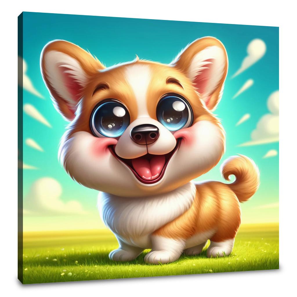 Cheerful Corgi Caricature Canvas