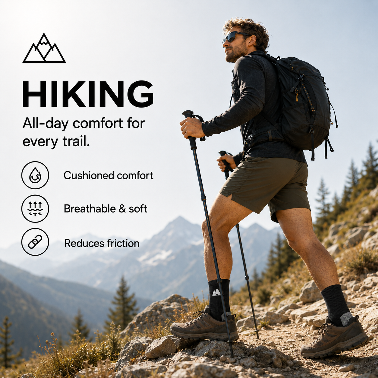 Black Merino Wool Hiking Socks | Winter Trekking | Unisex