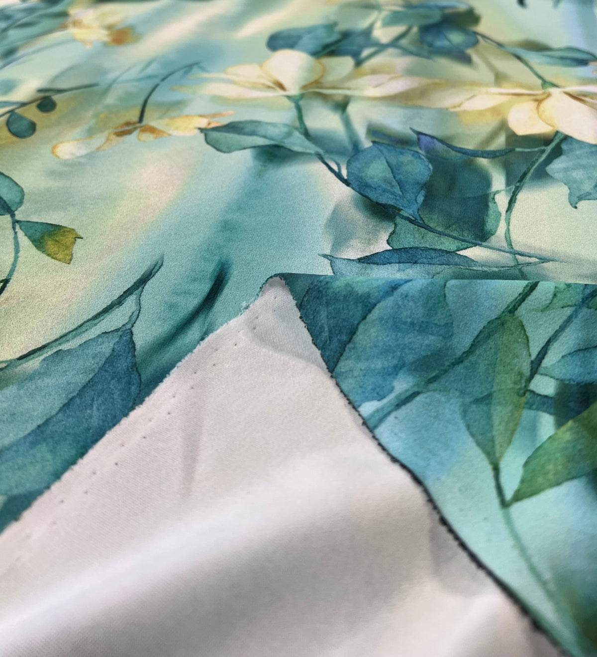 Green Floral Printed Scuba Crepe Jersey Fabric 2 Way Stretch