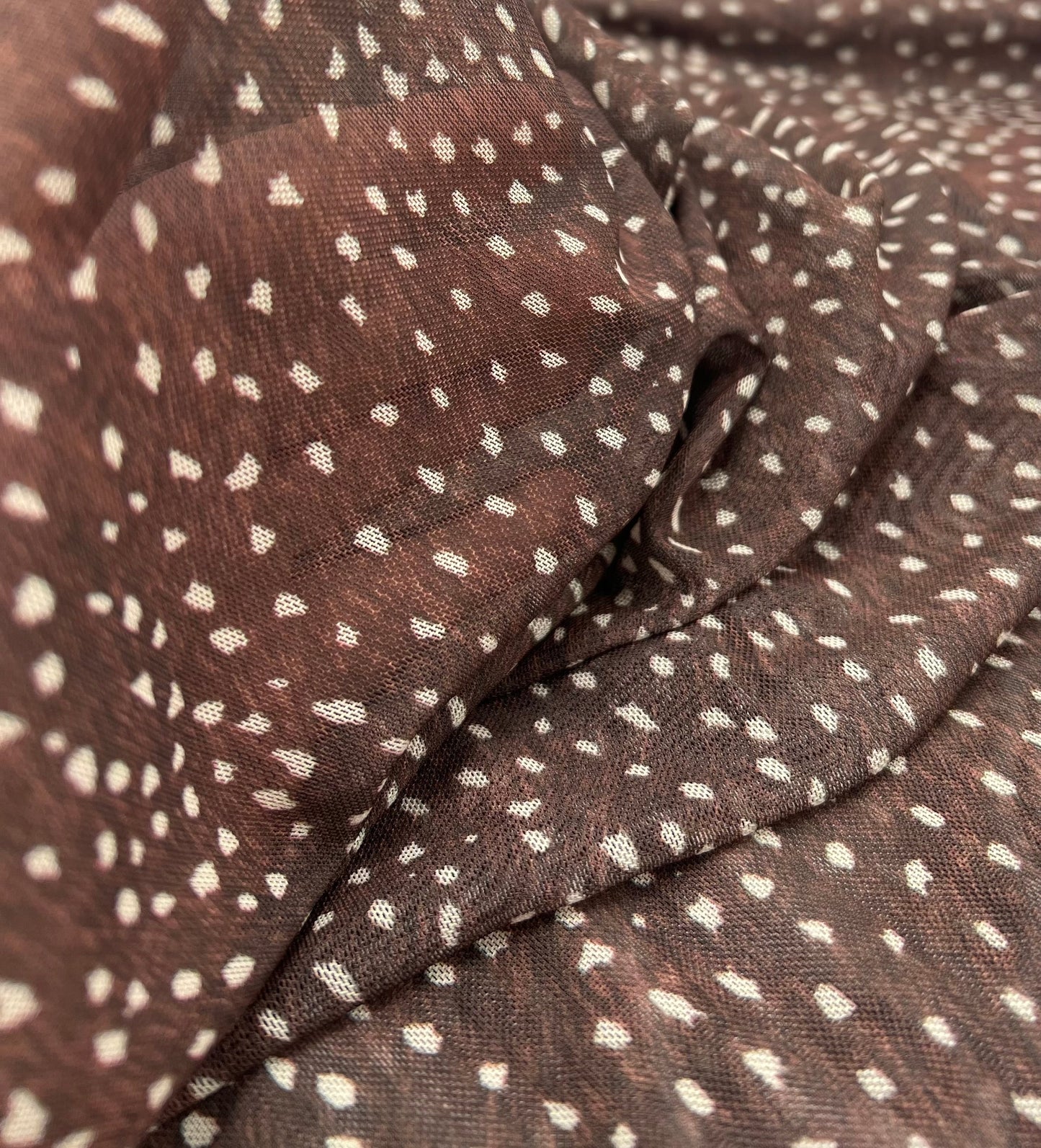 Brown Spot Print Mesh Fabric Stretch