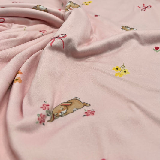 Easter Bunny Heart Super Soft Print Spun Poly Stretch Fabric