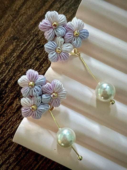 Whimsical Pearl Bloom Micro Crochet Earrings