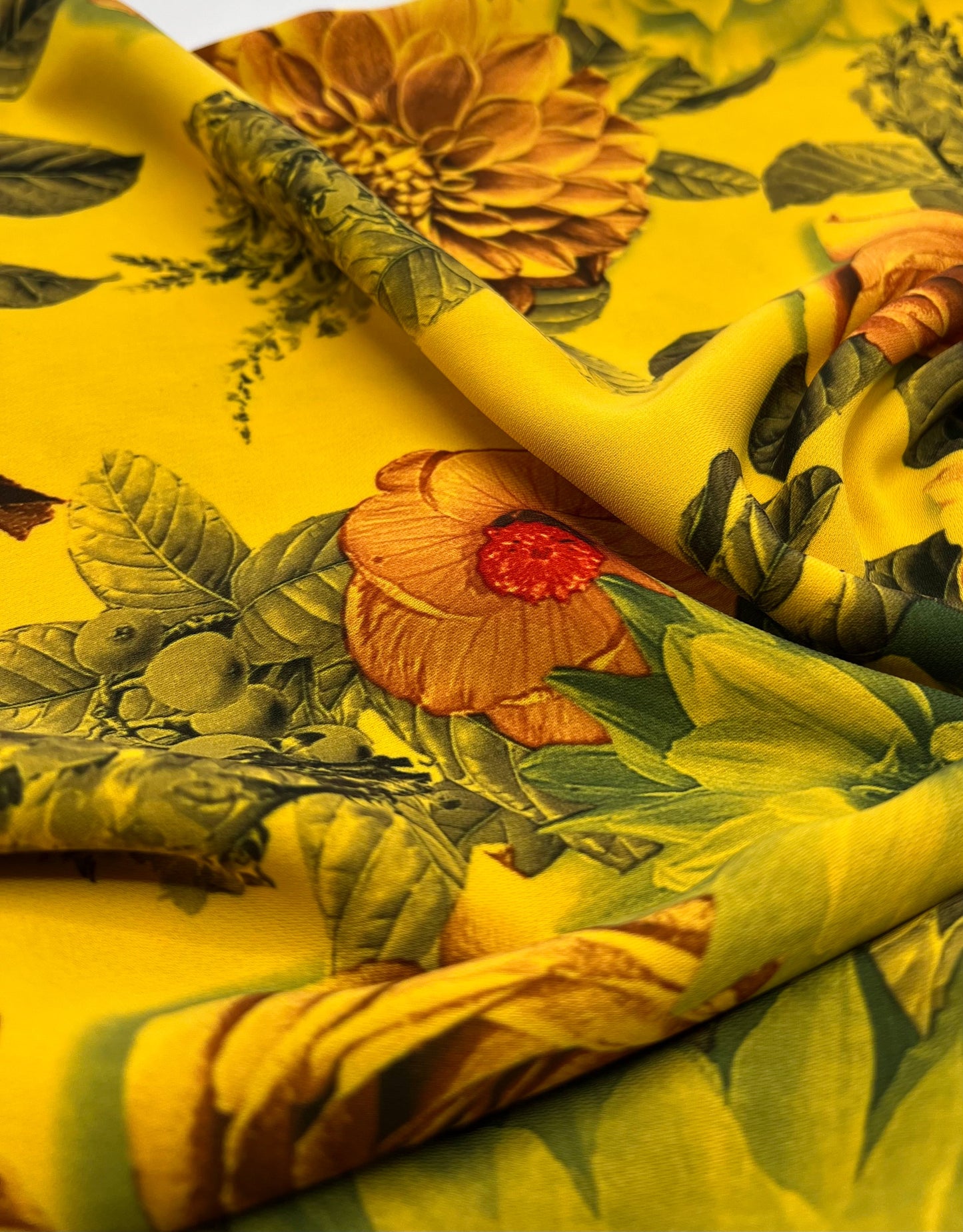 Mustard Floral Lightweight Crepe Fabric 150GSM Non Stretch
