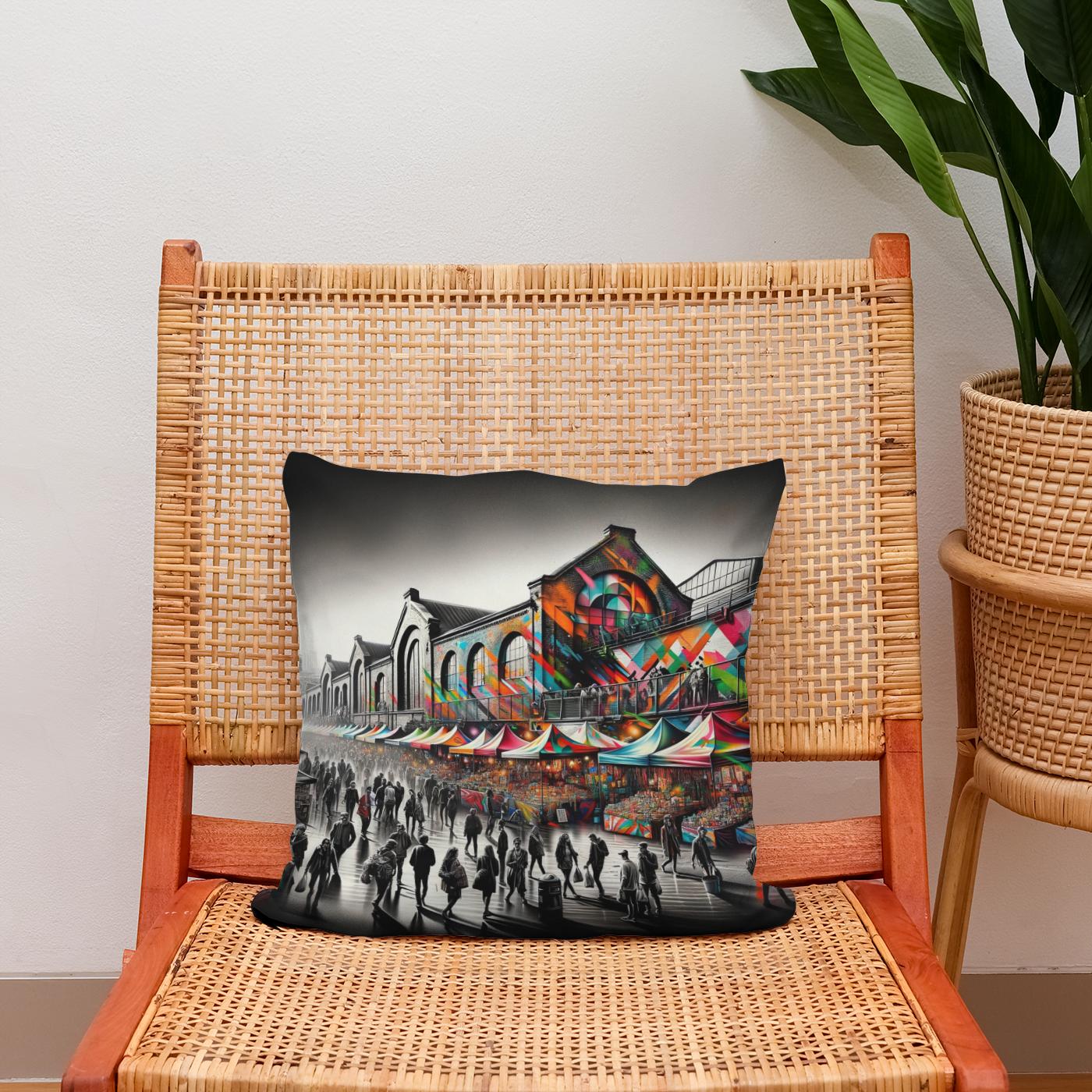 London Camden Market Modernist Fusion Cotton Cushion