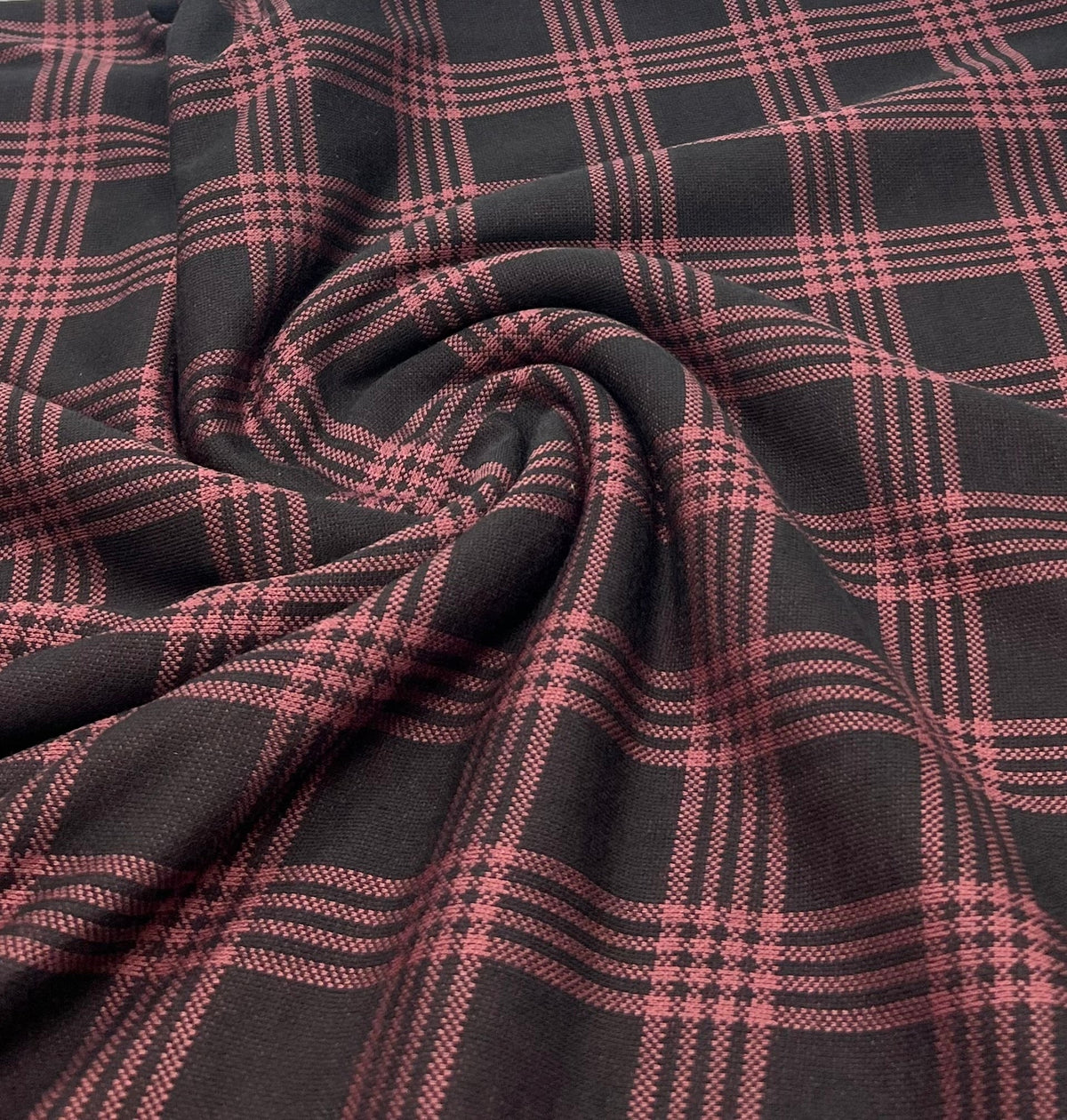 Burgundy Check Jacquard 2 Way Stretch Fabric