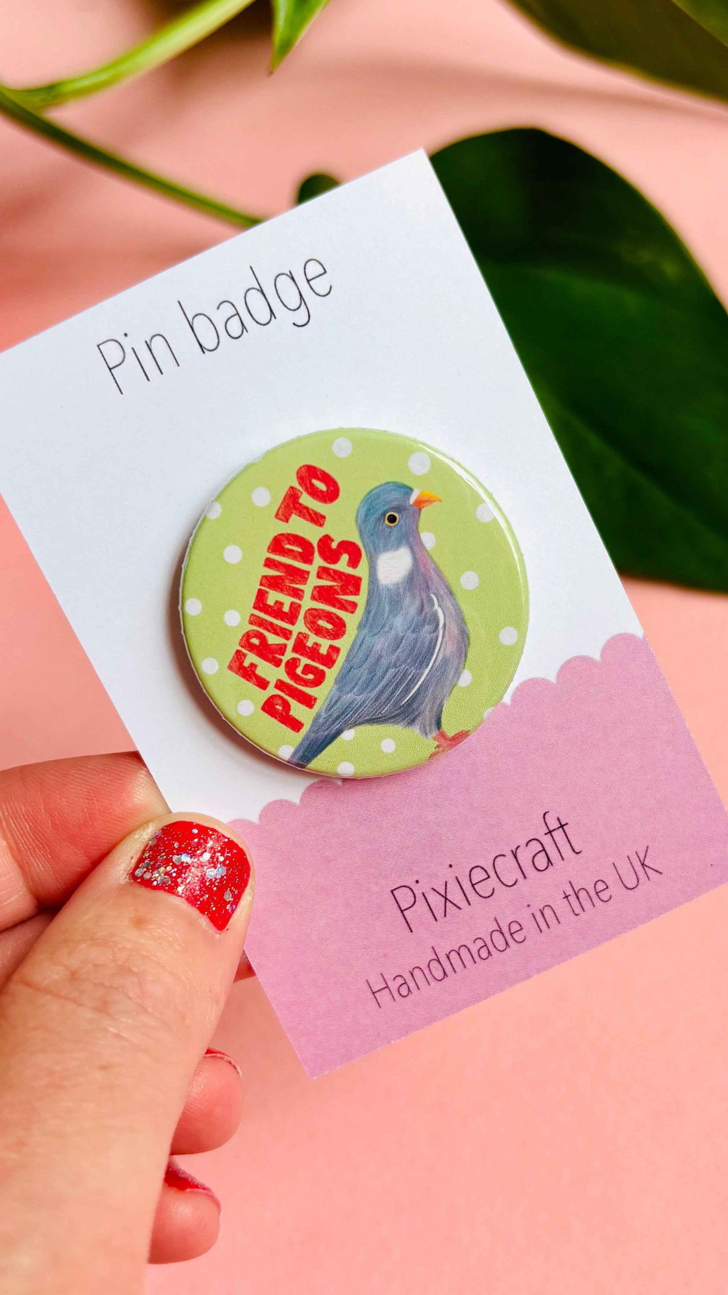 Pigeon Gift Handmade Pin Badge or Magnet- Friend to Pigeons