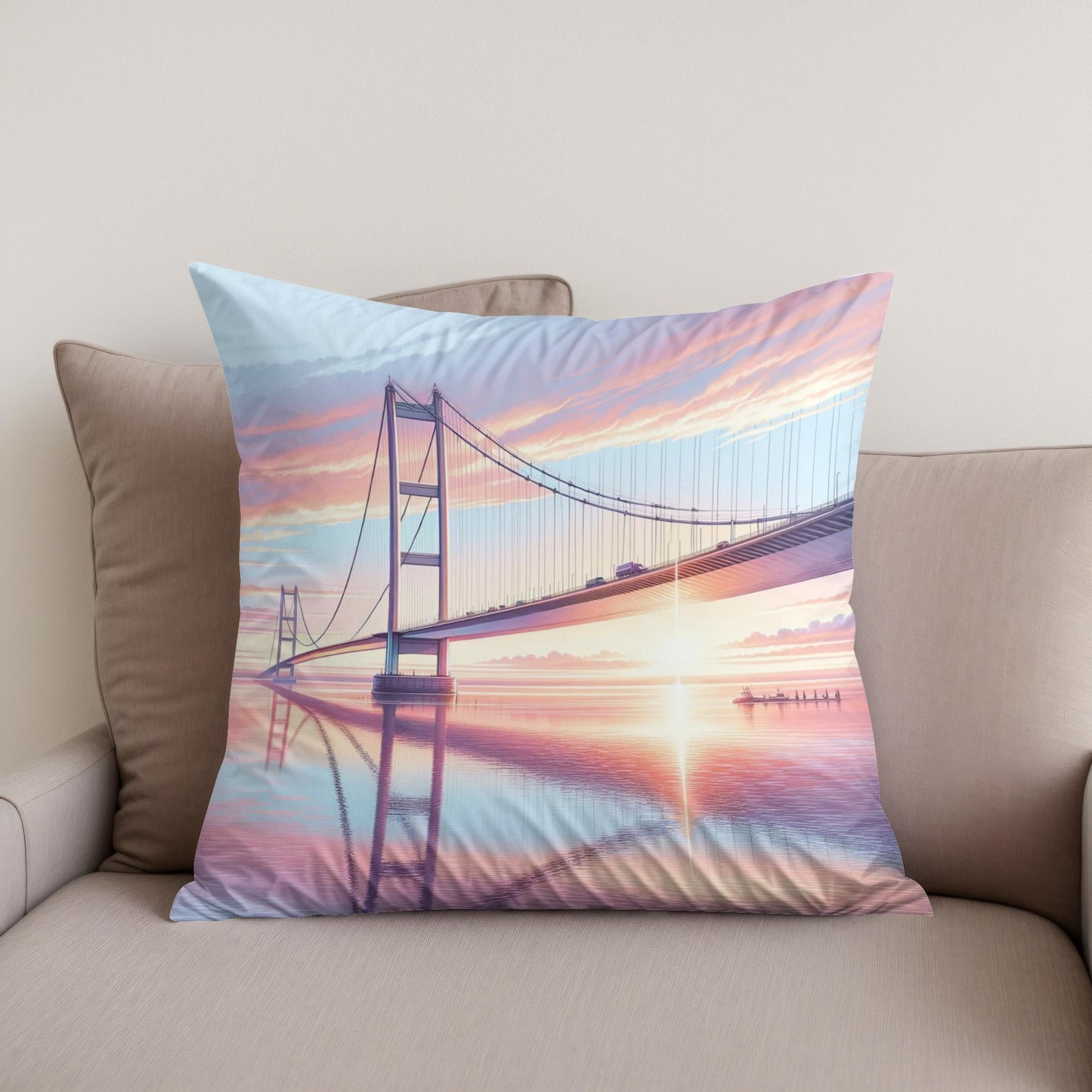 Sunrise at Humber Bridge Cotton Cushion