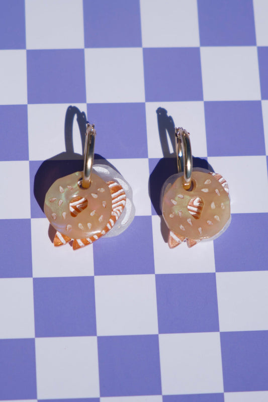 Salmon and Cream Cheese Bagel Hoop Earrings