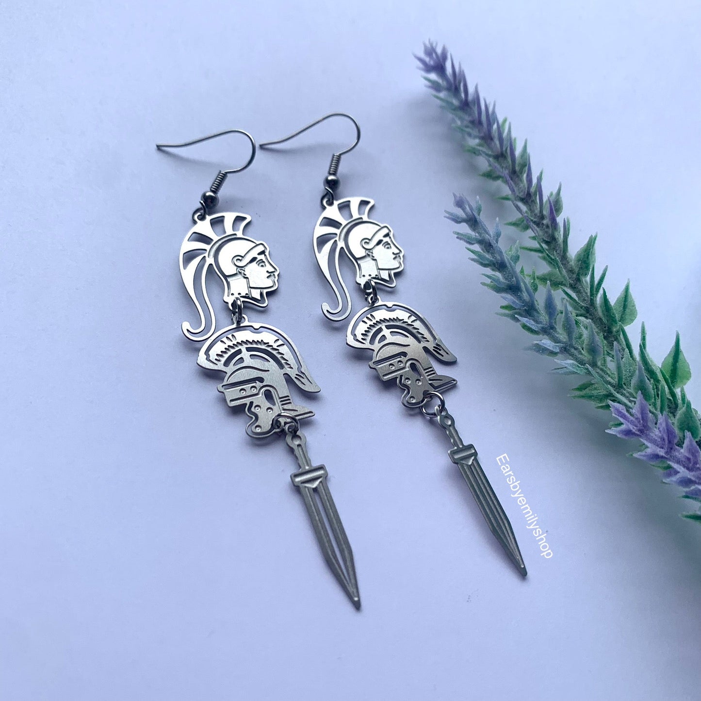 Cool quirky Roman warrior history statement stainless steel dangle earrings