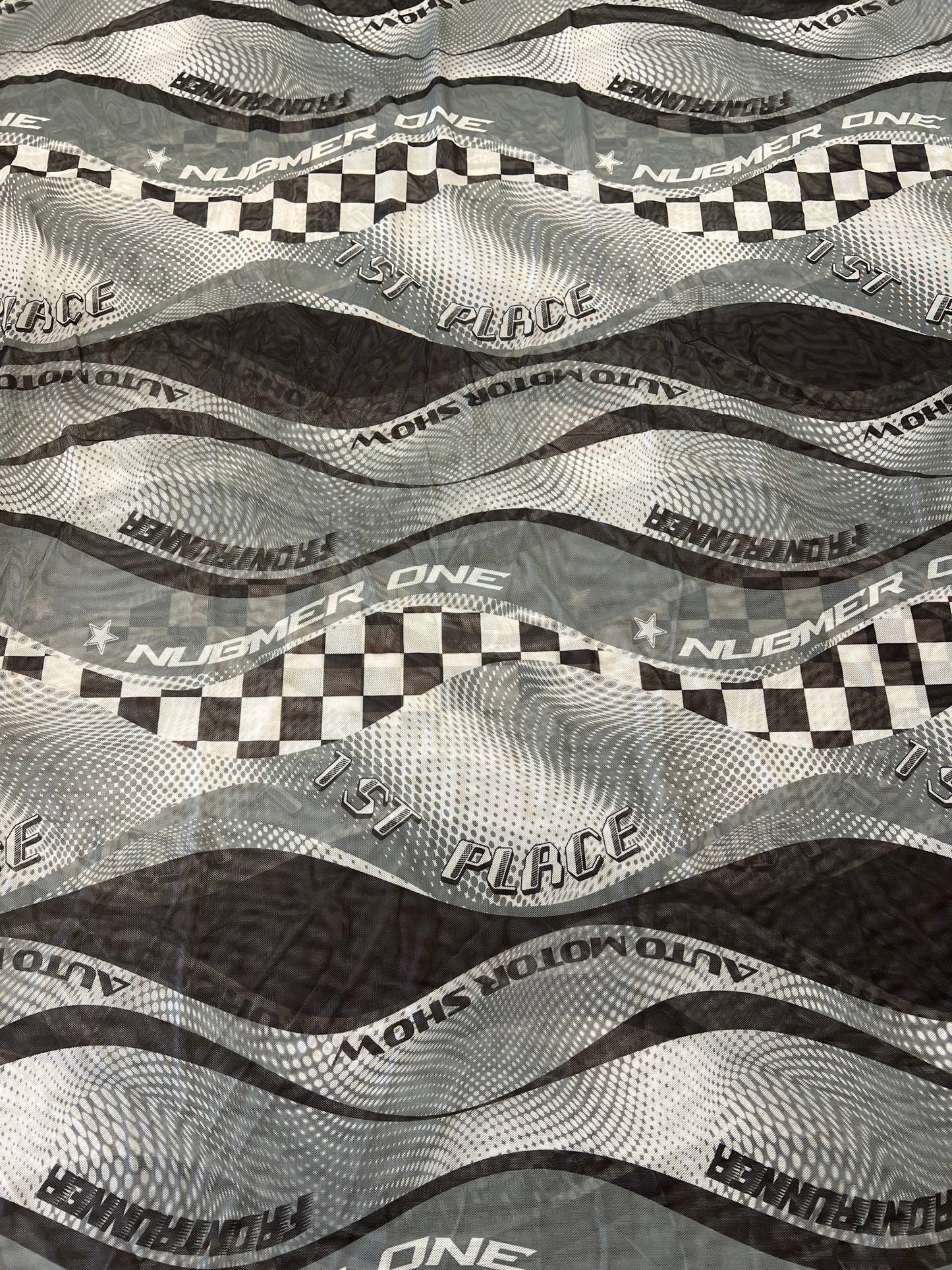 Black Grey Racing Print Mesh Fabric Stretch