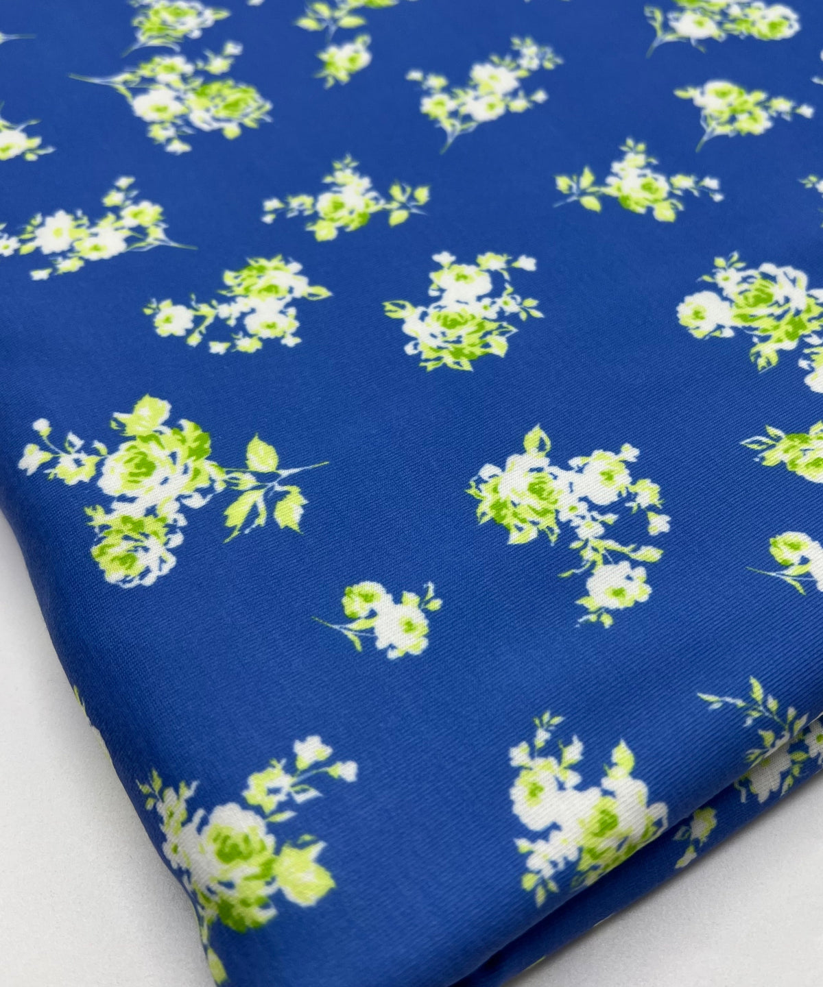 Blue Green Flower Floral Mix Print Spun Poly Stretch Fabric