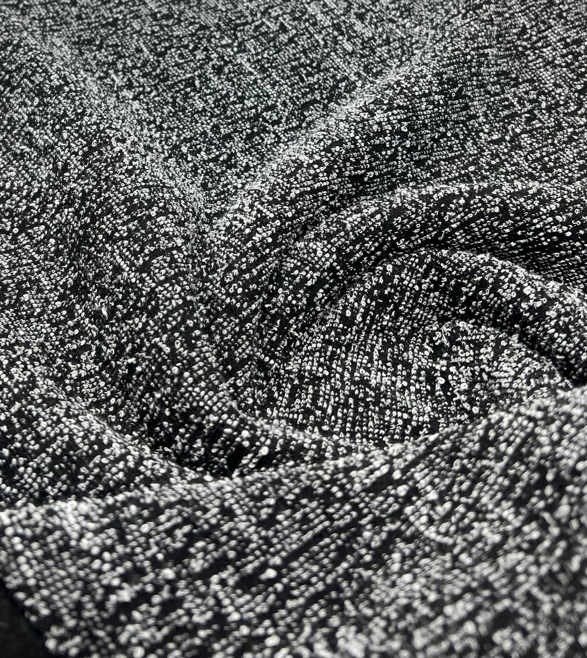 Black Grey Slubbed Knit Textured Stretch Fabric