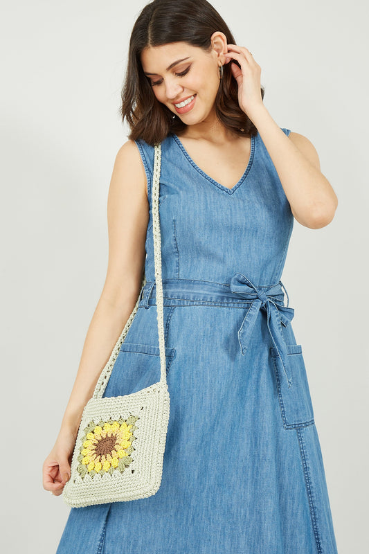 Yumi Handmade Green Sunflower Crochet Bag