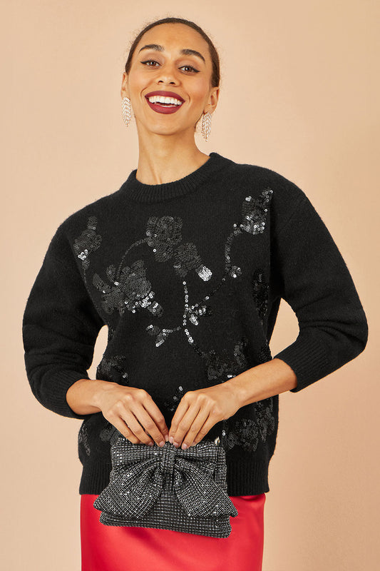 Yumi Black Rhinestone Bow Bag