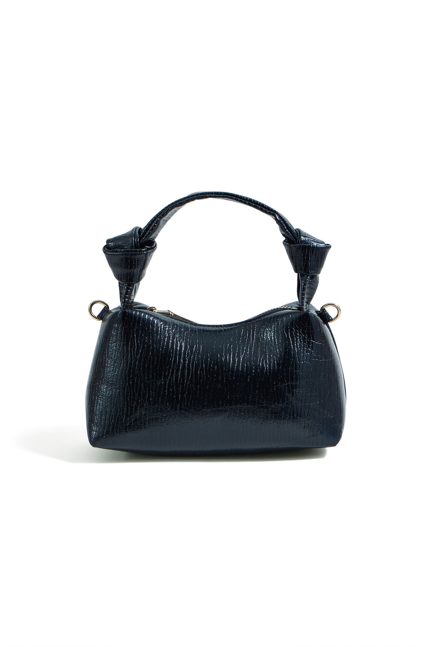 Yumi Black Textured Small Knot Handle Handbag