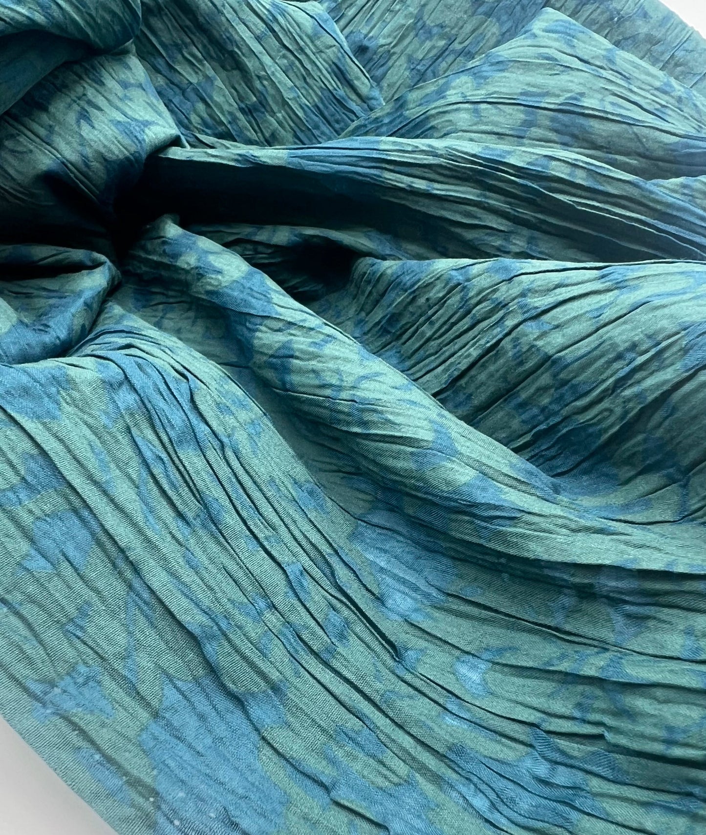 Teal Green Floral Crinkled Lightweight Non Stretch Fabric