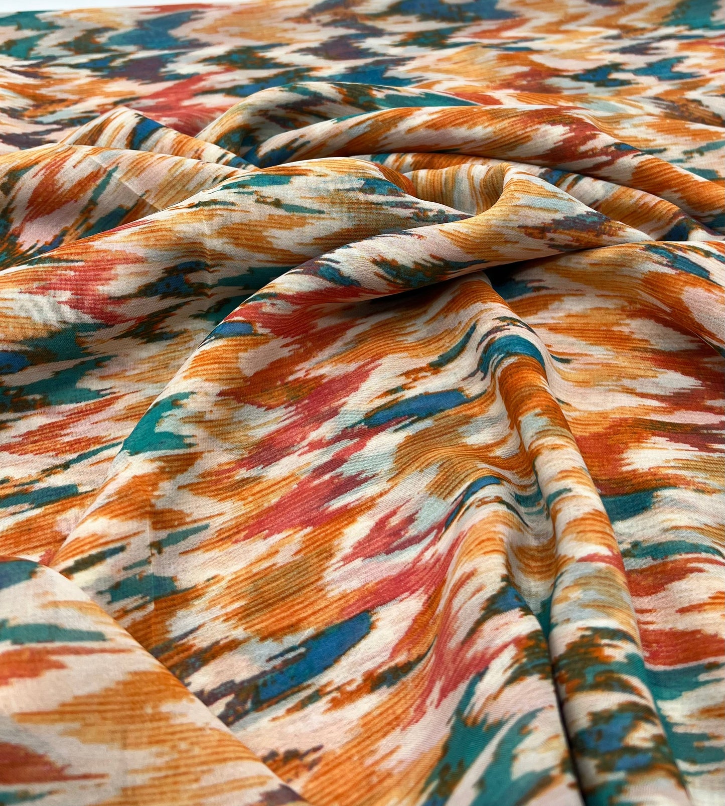 Orange Mix Printed Chiffon Dress Fabric