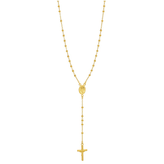 Gold Plated Sterling Silver Rosary Bead Necklace - 20 Inches