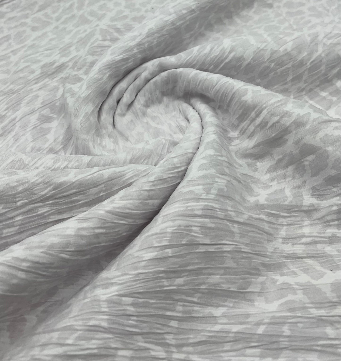 White Animal Crinkled Lightweight Non Stretch Woven Fabric